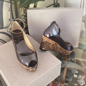 Jimmy Choo Silver Platinum Cork Design Shoe